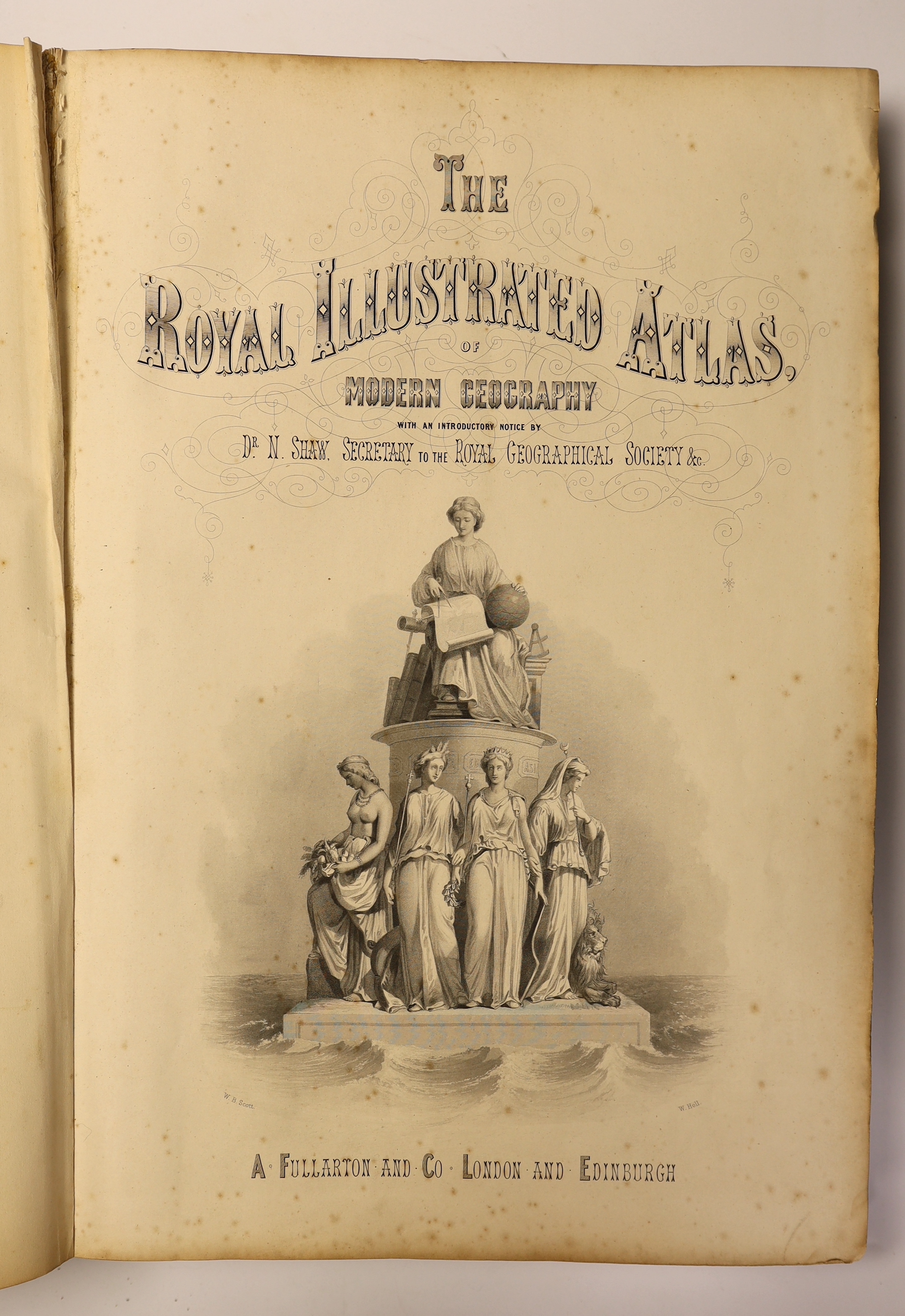 The Royal Illustrated Atlas, of Modern Geography ...pictorial engraved title and 74 coloured maps and plans (many pictorial, some d-page); publisher's gilt ruled and lettered black morocco, panelled spine, ge. and marble